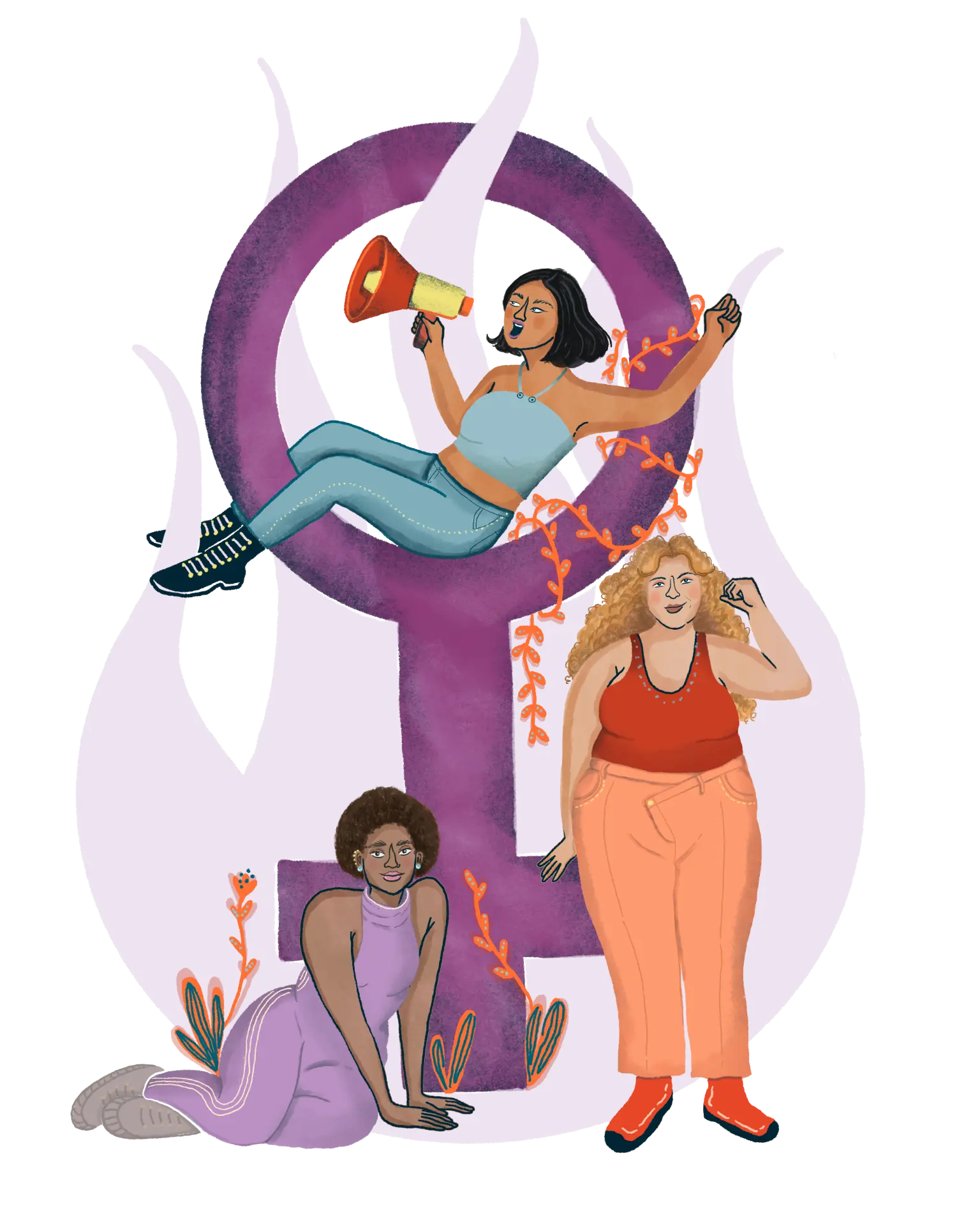 Ilustración de mujeres diversas ejerciendo liderazgo colectivo